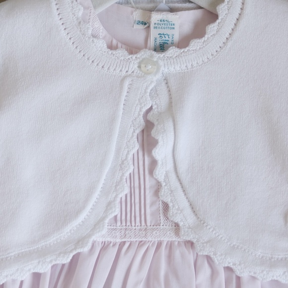 Girls White Cotton Cardigan Cropped Crocheted Scalloped Hem Boutique NWT - Picture 2 of 3